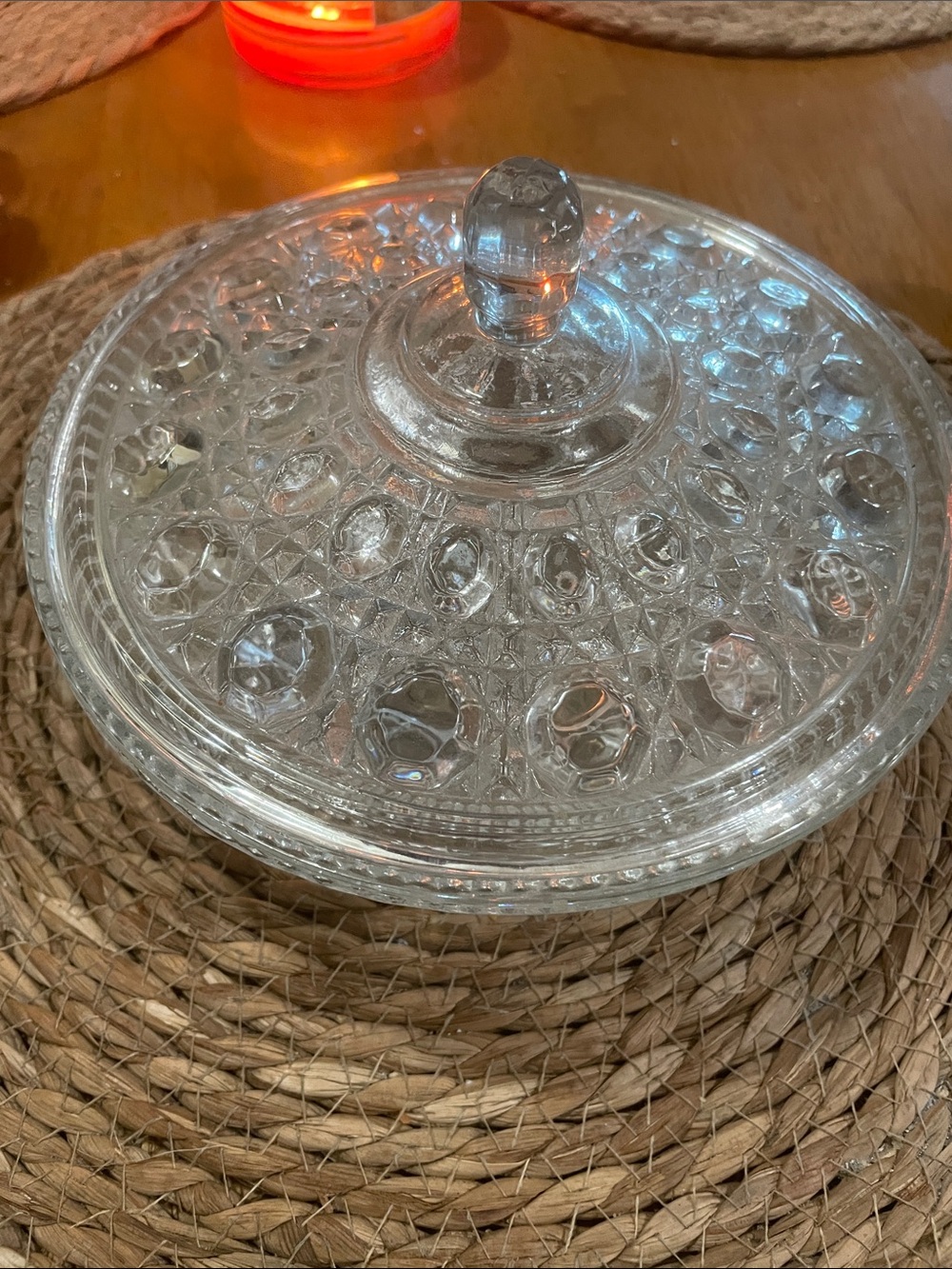 Indiana Glass Clear Pressed Glass Covered Dish with Knob